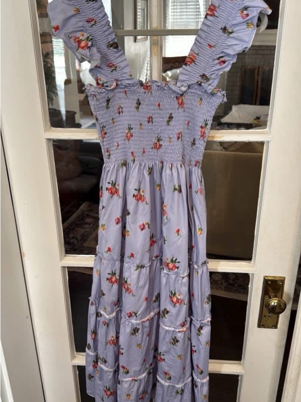 Womens Lavender Floral Smocked Maxi Dress